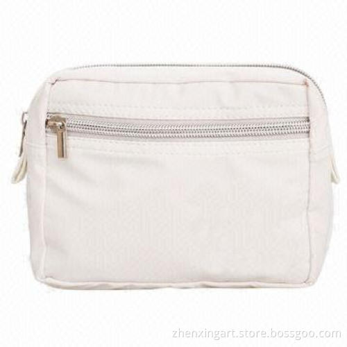 Simple Soft Semi-PU Leather Cosmetic Bag with Front Zipper Pocket